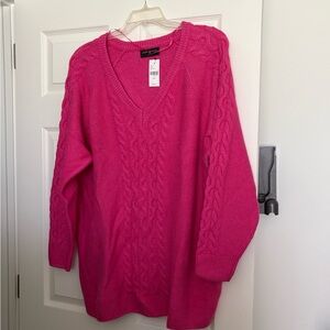Lane Bryant V-Neck Sweater in Bright Pink